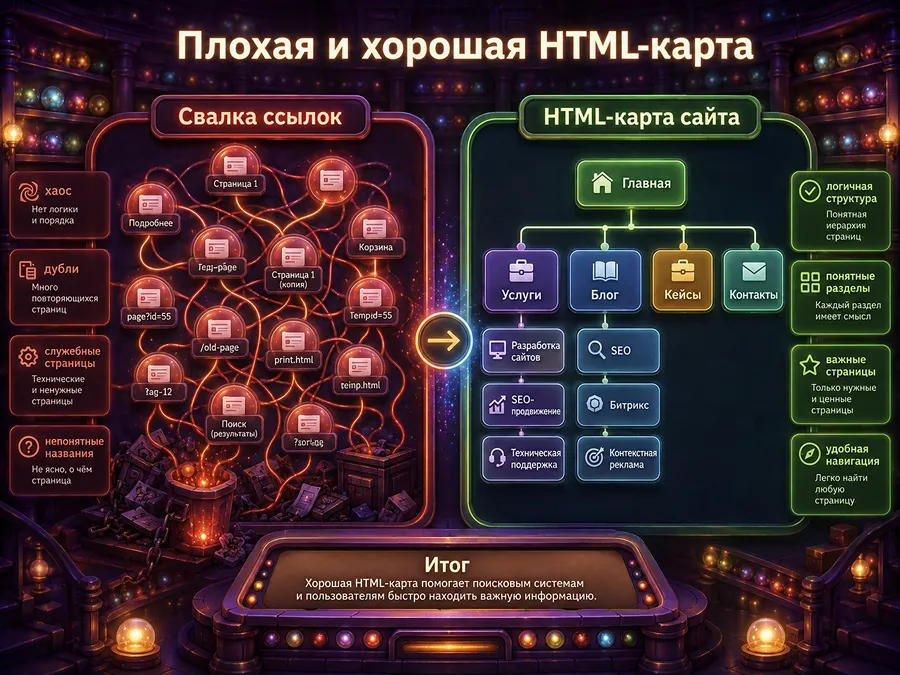 Пример плохой и хорошей HTML-карты сайта
